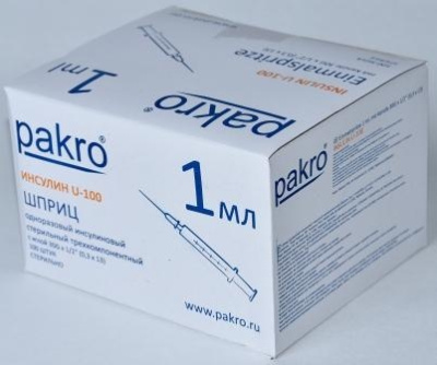 1 мл трехкомпонентный шприц Pakro инсулиновый U100 , с иглой 0,3х13, 100 шт купить оптом в Севастополе