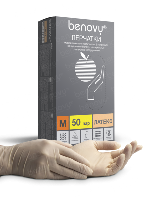 BENOVY / Перчатки латексные, неопудренные, натуральные, 50 пар в упак. S купить оптом в Севастополе